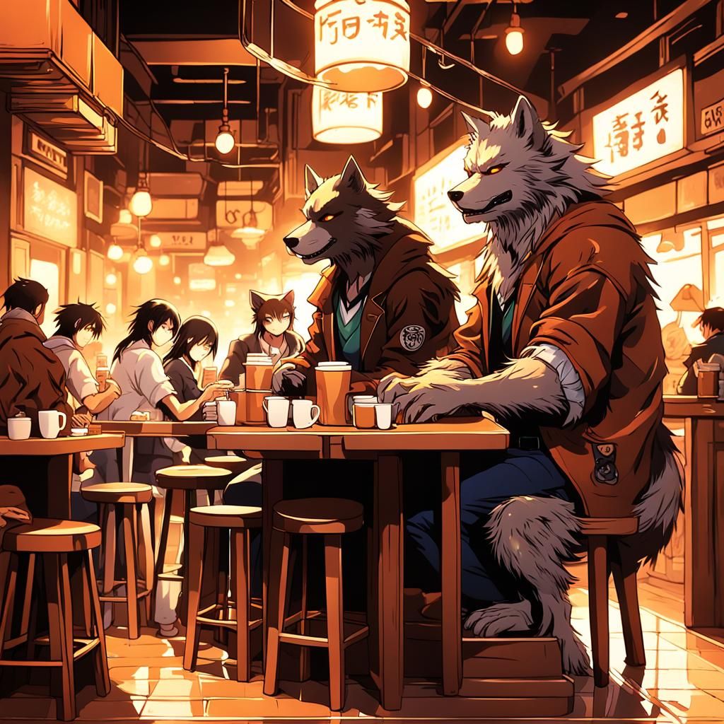 Werewolf Barista in Cozy Anime Cafe