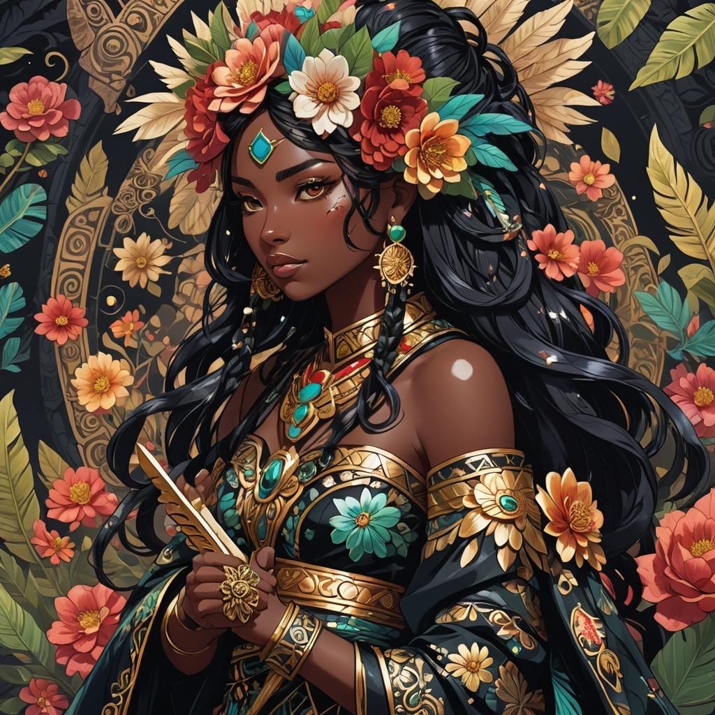 Anime Girl with Obsidian Sword in Anime Style