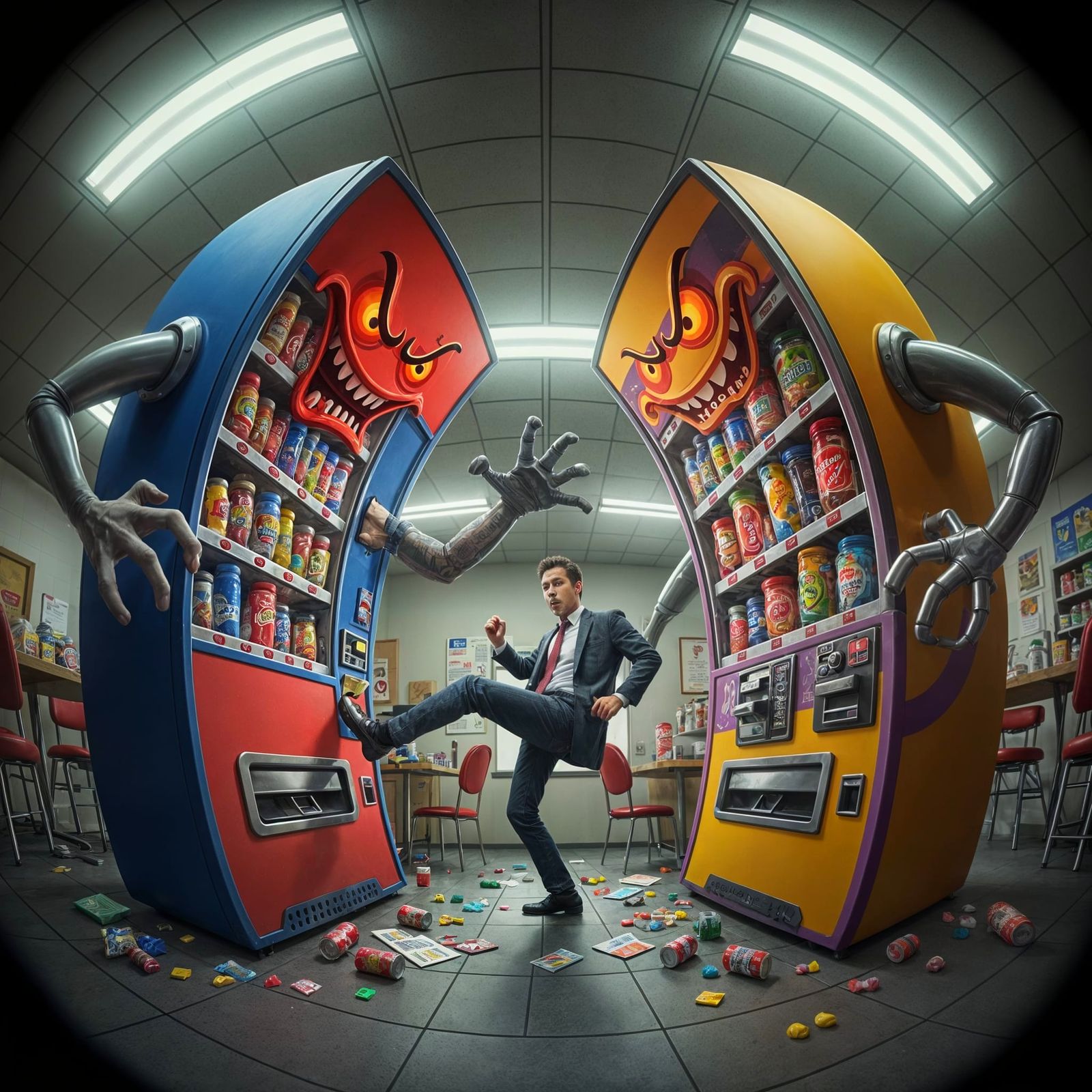 Angry Vending Machines Confront Kicking Employee