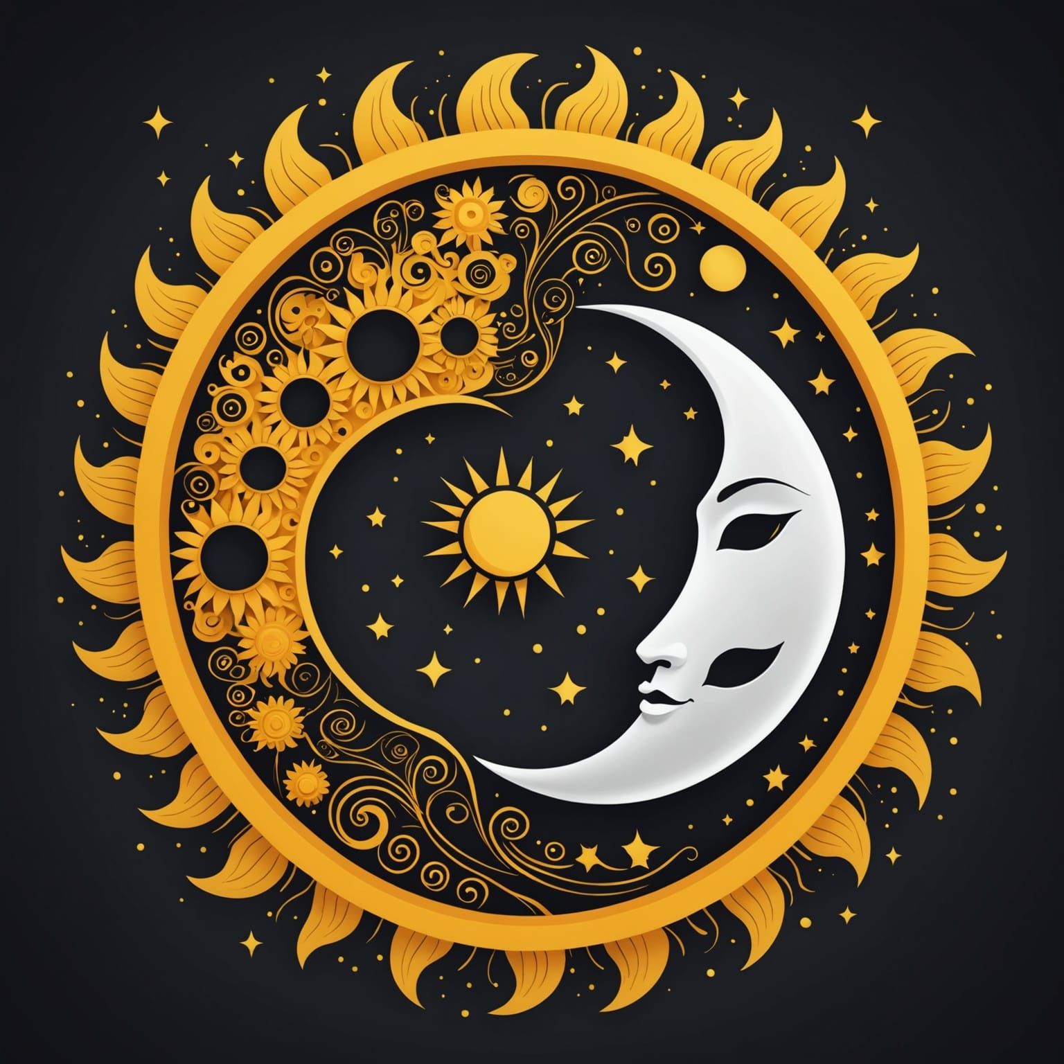 Yin Yang Moon and Sun Symbol