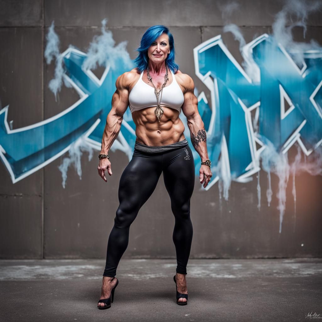 Ripped Female Bodybuilder in Wet Clothes, Professional Photo