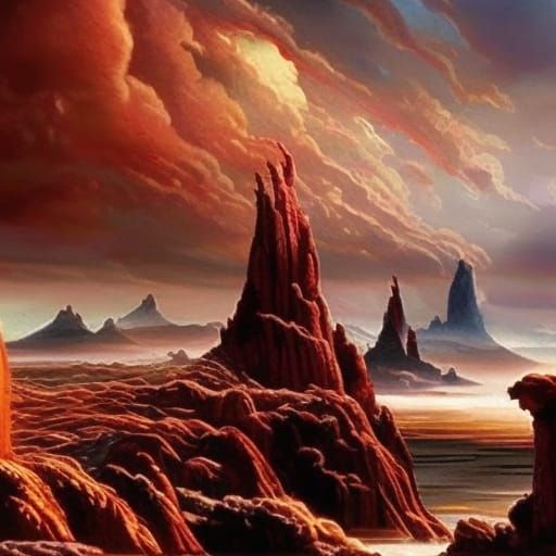 Dramatic Red Sky Digital Painting of Lovers