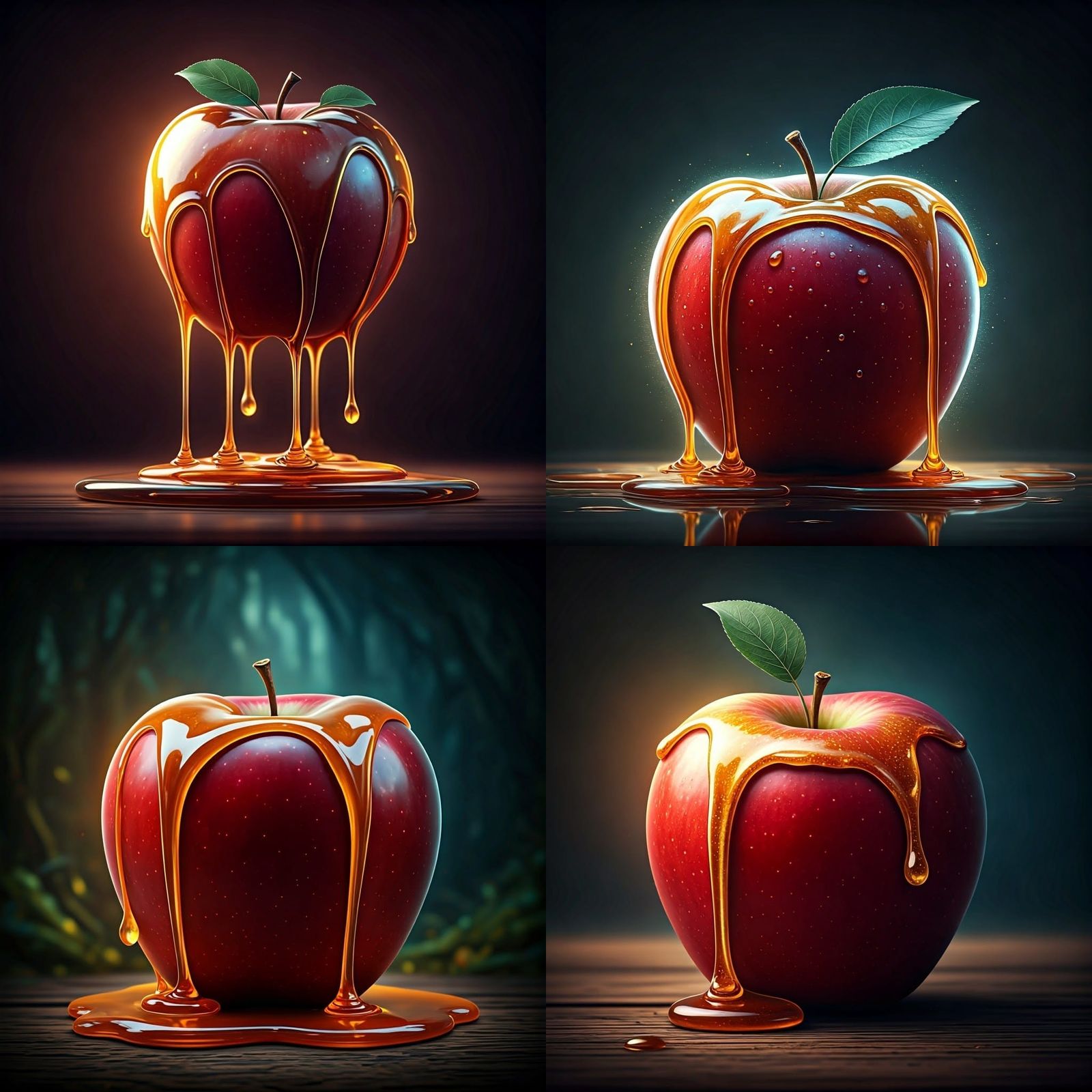 Apple with Dripping Honey Effect in Detailed Painting
