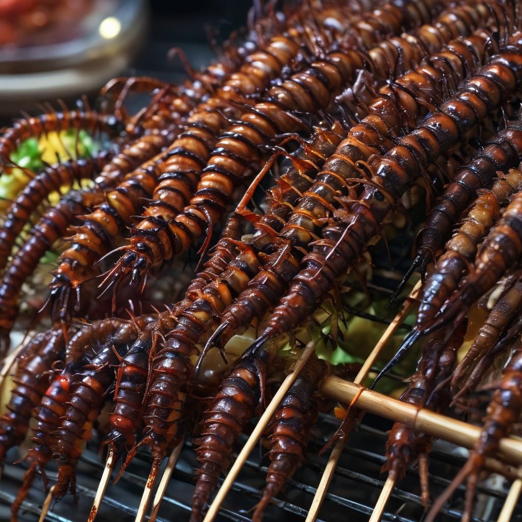 Crispy Fried Centipede: Exotic Street Food Photography
