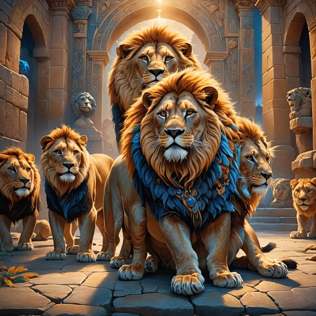 Children Praying Surrounded by Lions: Fantasy Concept Art