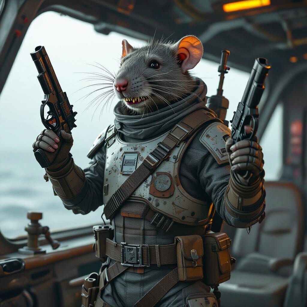 Rat Pirate at Spaceship Helm in Sci-Fi Style
