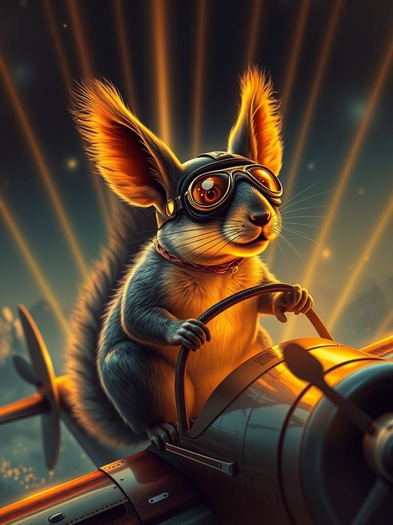 Kamikaze Squirrel Pilot in Aztec Anime Style