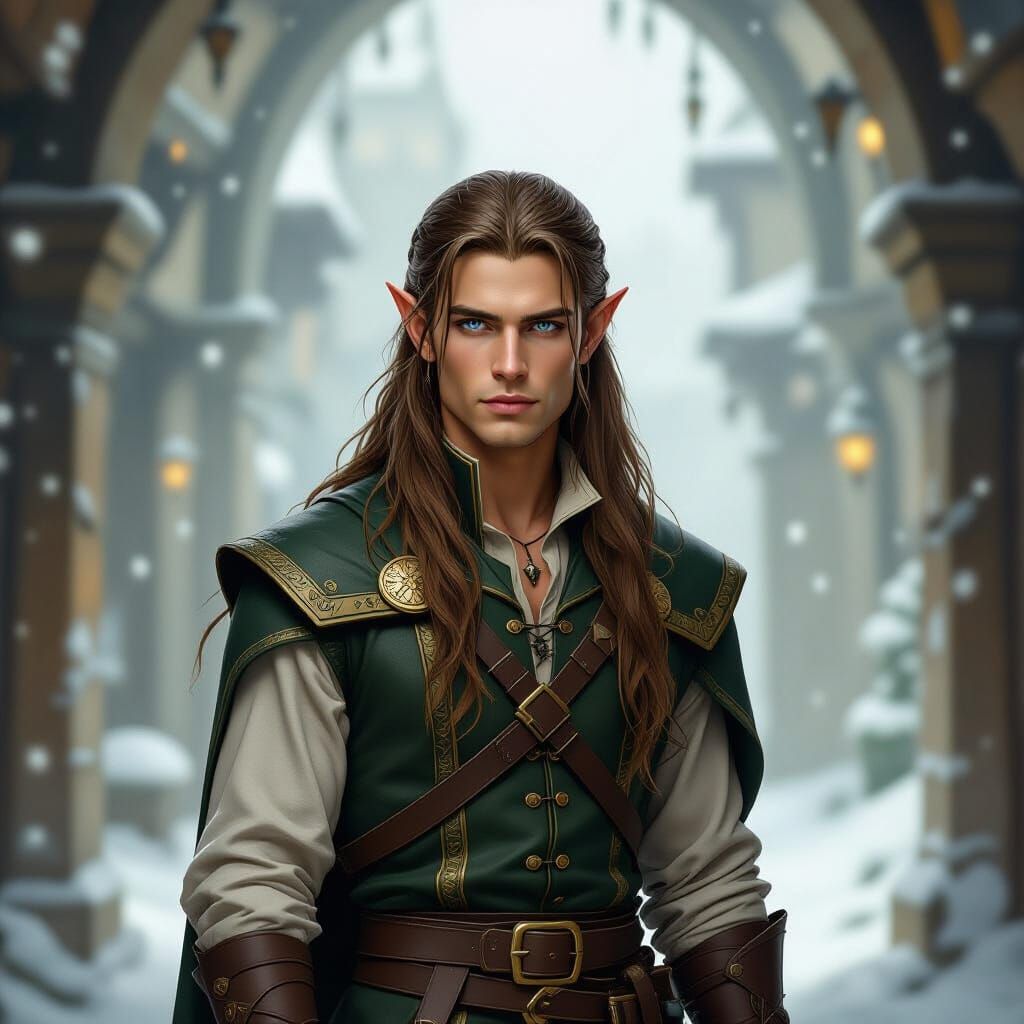 Male Elf Warrior with Long Brown Hair and Blue Eyes