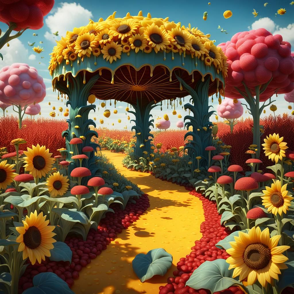 Whimsical Jello Garden with Cotton Candy Field in 8K