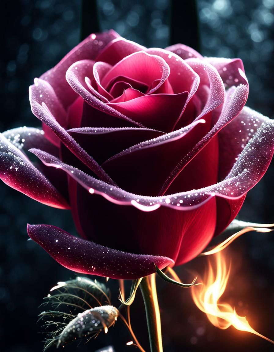 Crystal Smoke Rose in Forest, Digital Art