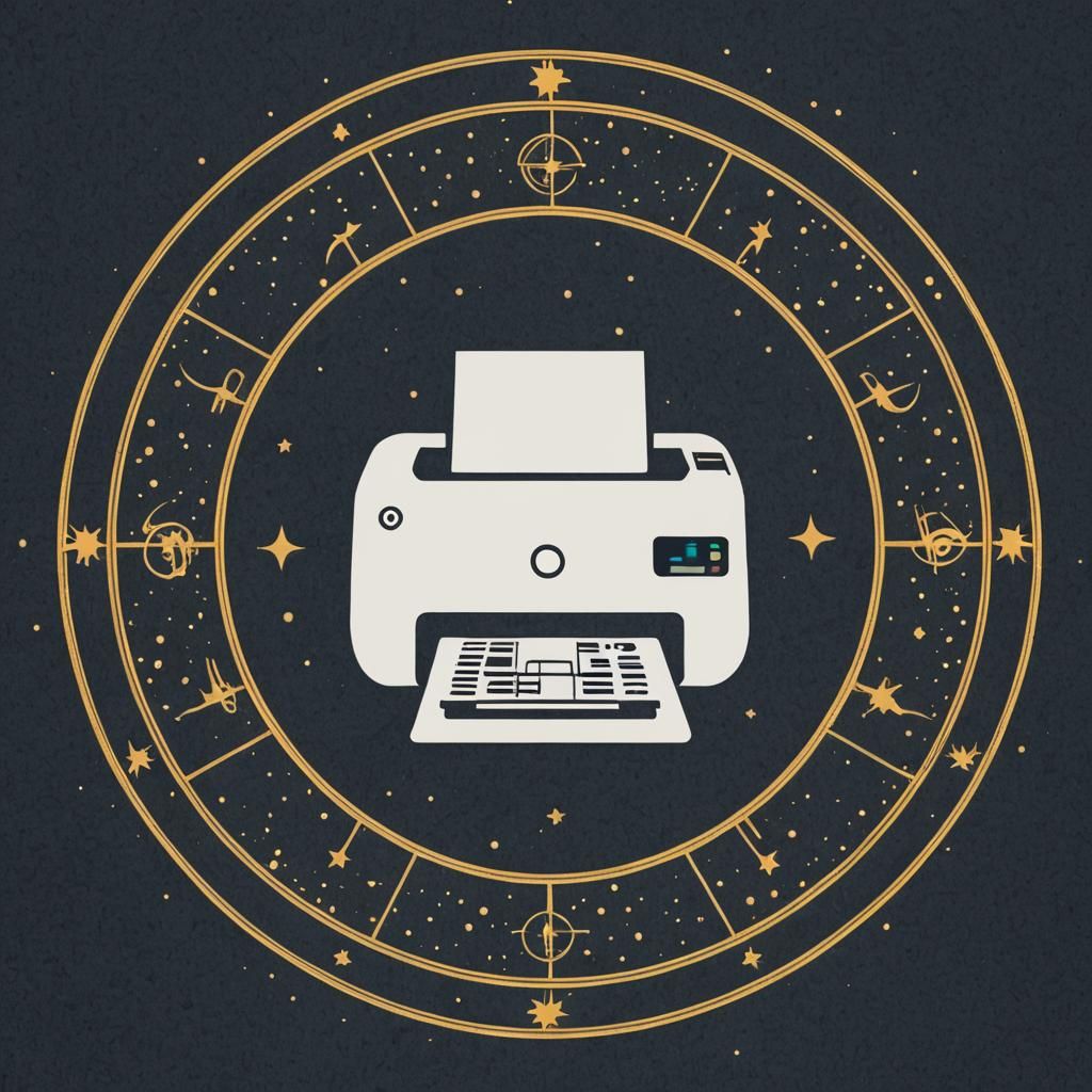 Minimalist Ink Logo of Printer in Astrological Circle