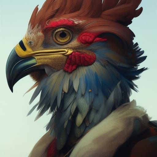 Rooster Portrait in Hyperdetailed Concept Art Style
