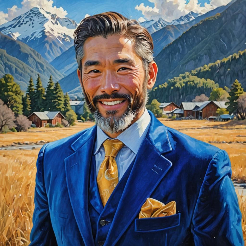Elegant Man in Blue Velvet Suit, Impressionist Portrait