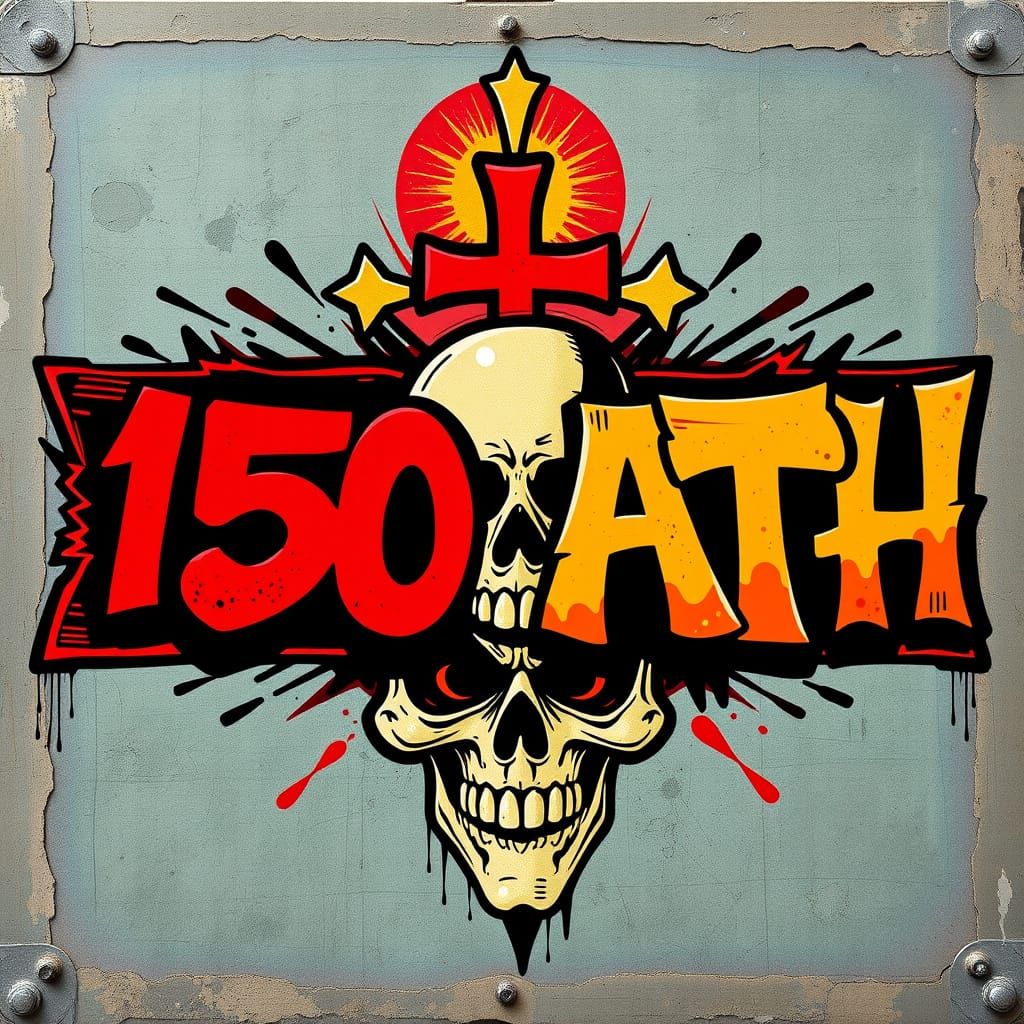 Graffiti Sign with Skull and Cross in Street Art Style