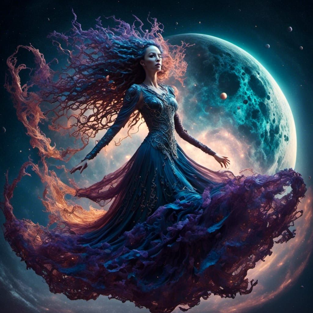 Luna the Moon Goddess Floating in Space