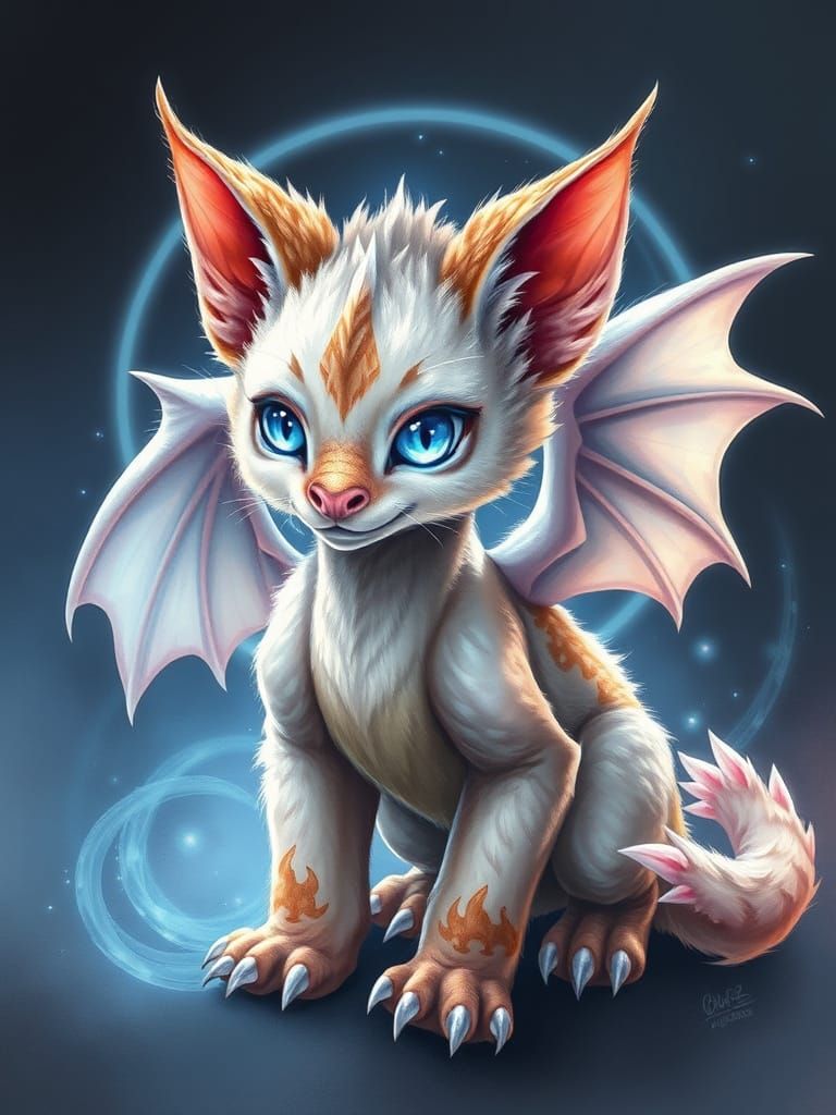 Majestic Feline Dragon Cub in Mystical Stance