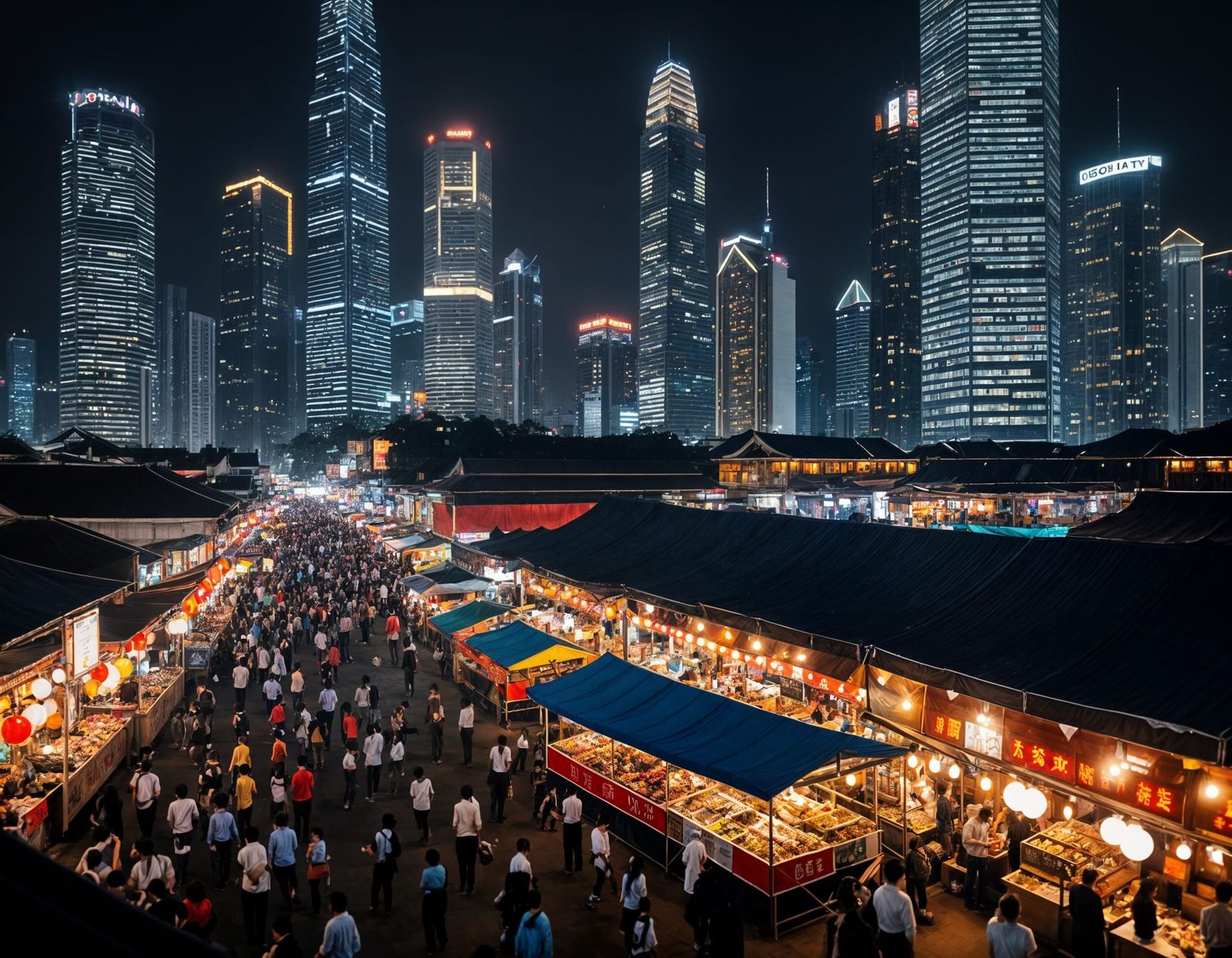 Vibrant Nightlife at a Bustling Asian Night Market