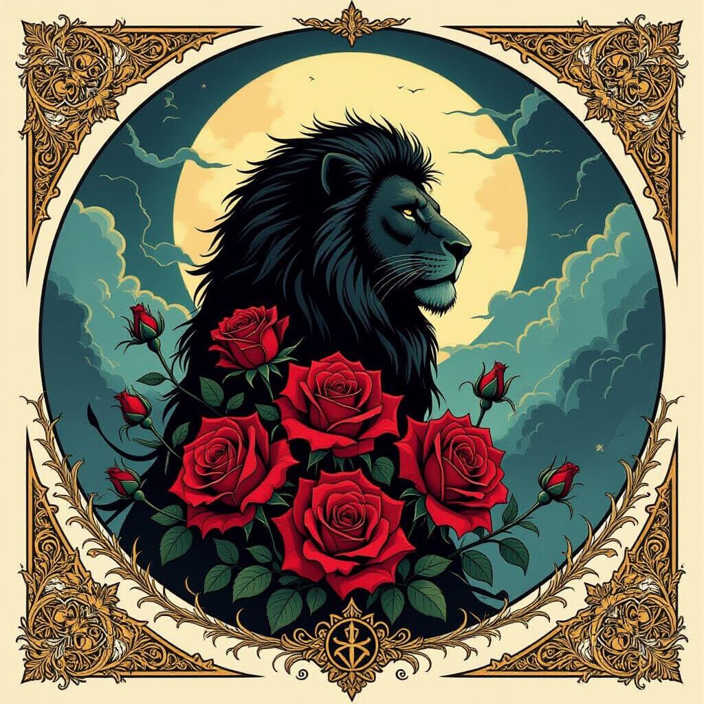 Gothic Lion and Rose Family Crest in Dark Fantasy Style
