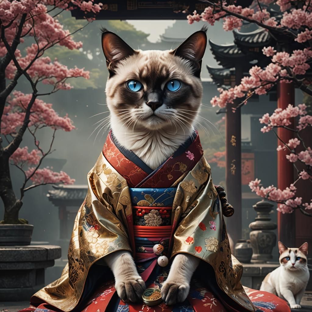 Geisha Siamese Cat: Hyperrealistic Anthropomorphic Art
