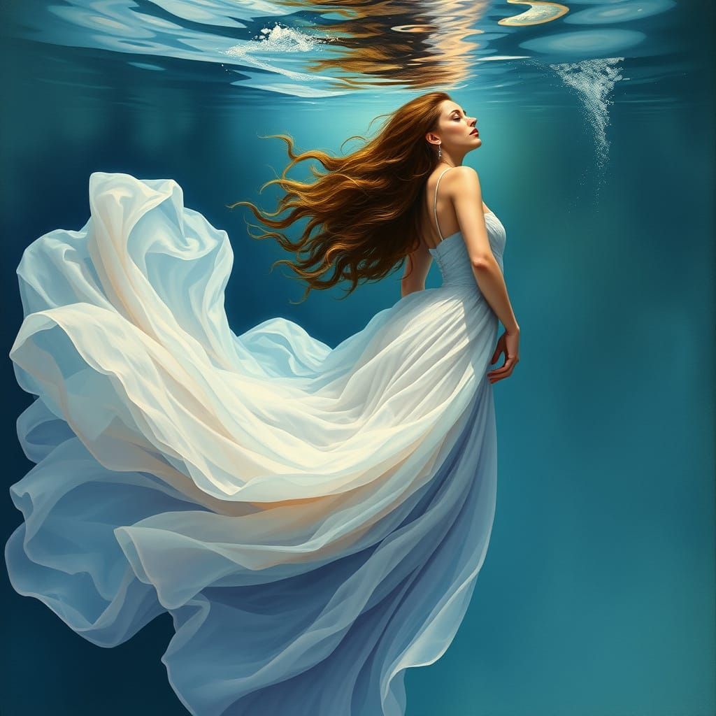 Surreal Underwater Goddess in Gouache Style