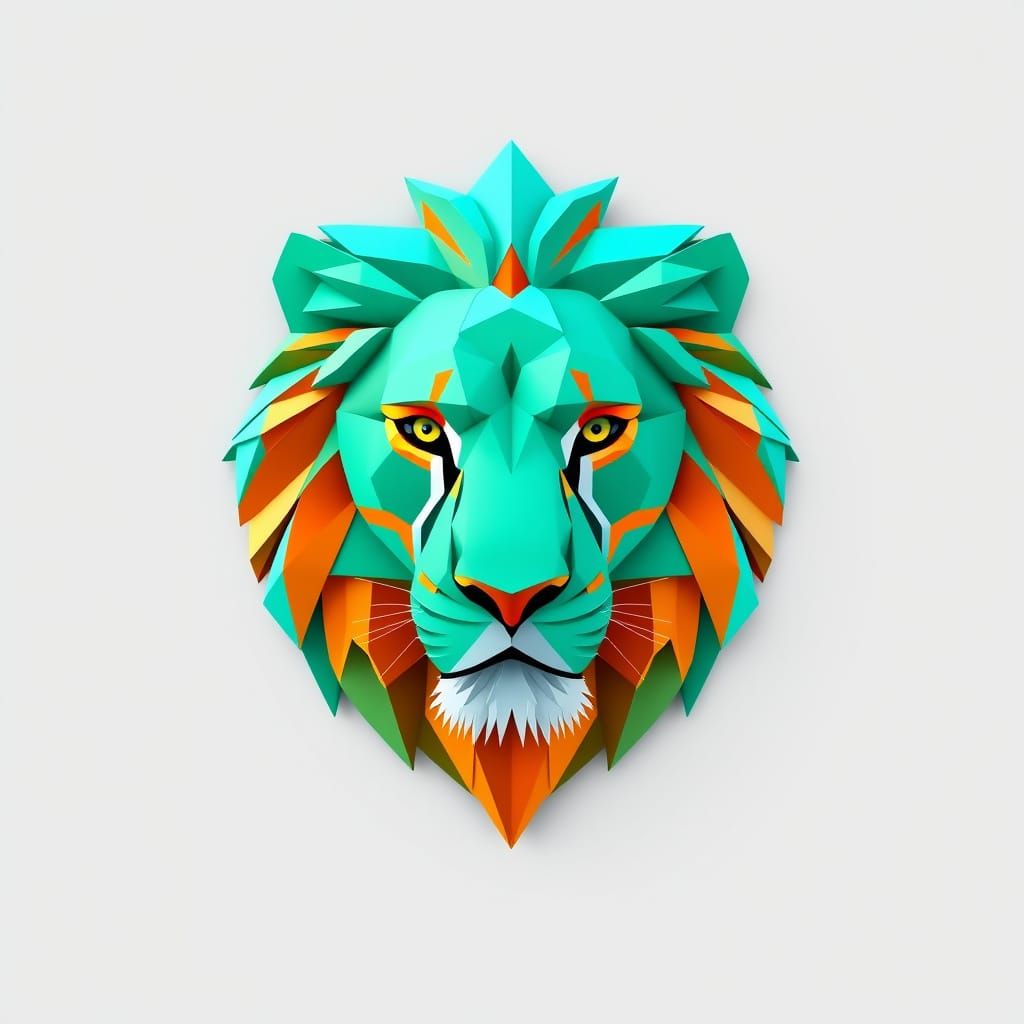 Lion Head in Neon Geometric Style