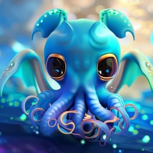 Adorable Baby Cthulhu in Sparkling Coral Reef