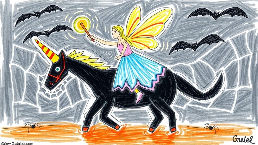Badly drawn Crude, child-like drawing, crayons style,  winge...
