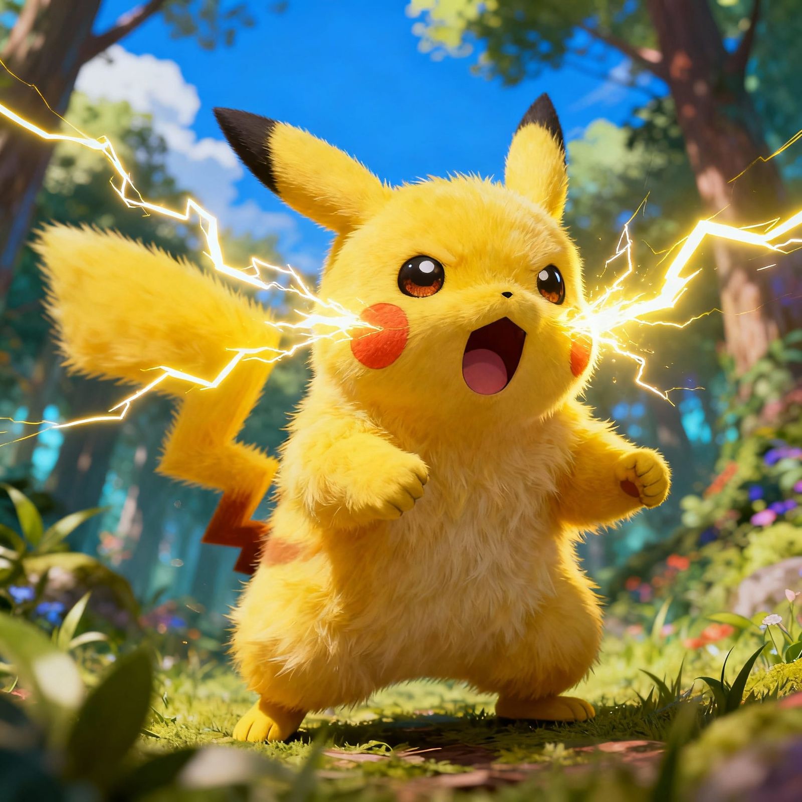Pikachu in Battle Stance with Lightning