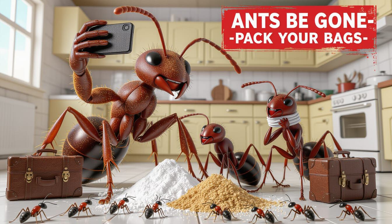 Giant Ant Selfie in a Chaotic Kitchen