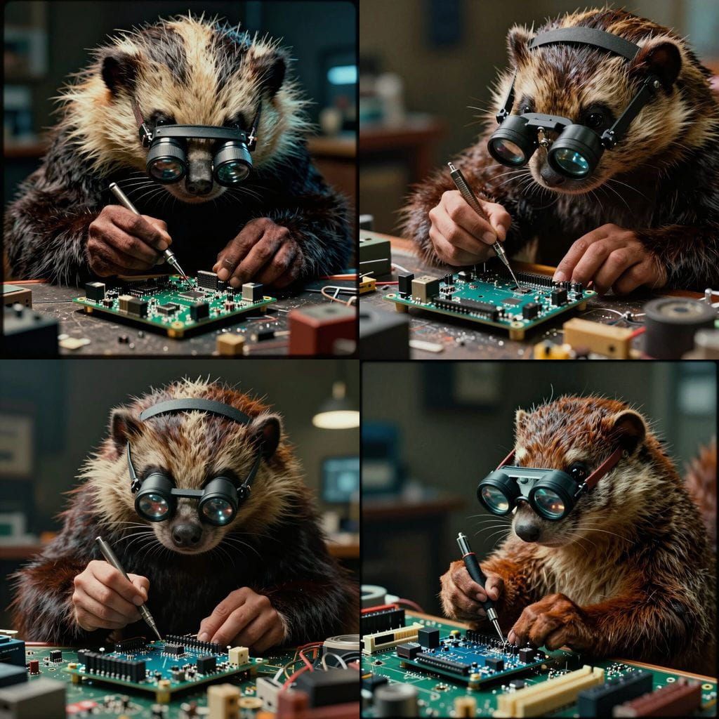 Weasel Soldering Arduino Circuit Board in Cinematic Film Sty...