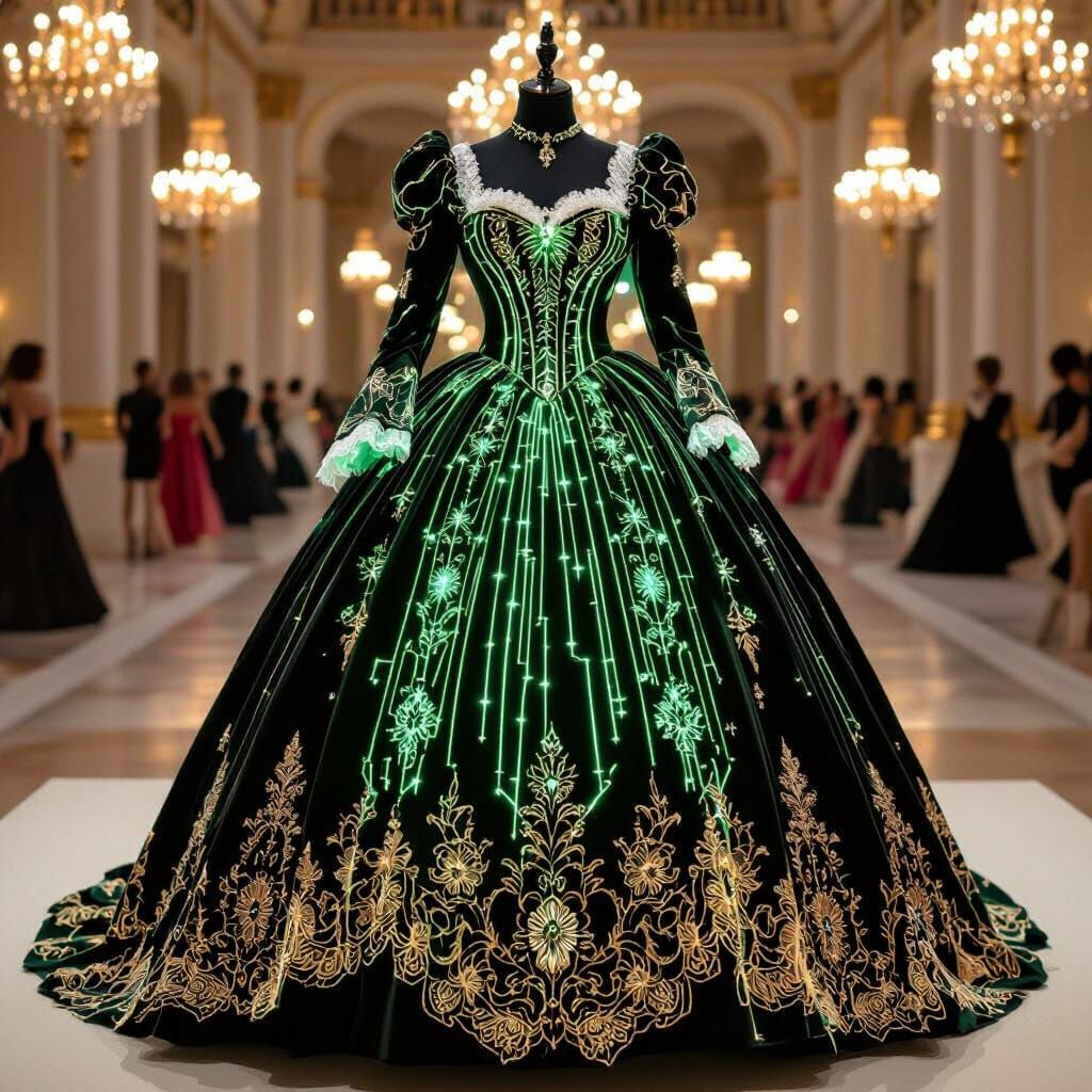 Futuristic Victorian Ball Gown with Glowing Fiber Optics