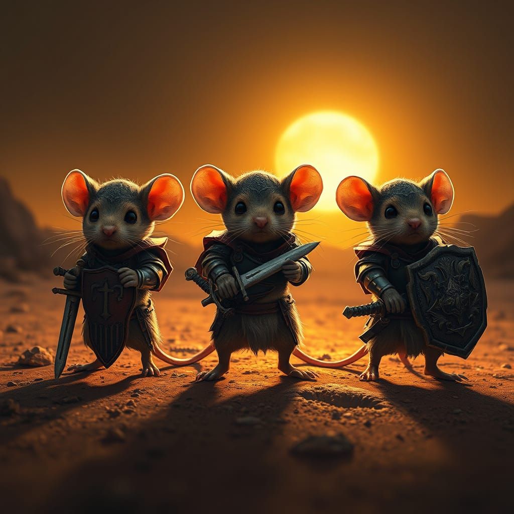 Dark Fantasy Mice in Desert Battle Scene