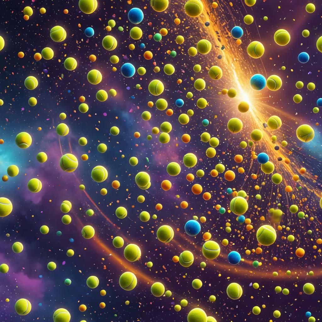 Mosaic Tennis Balls Orbiting Rainbow, Fantasy Art