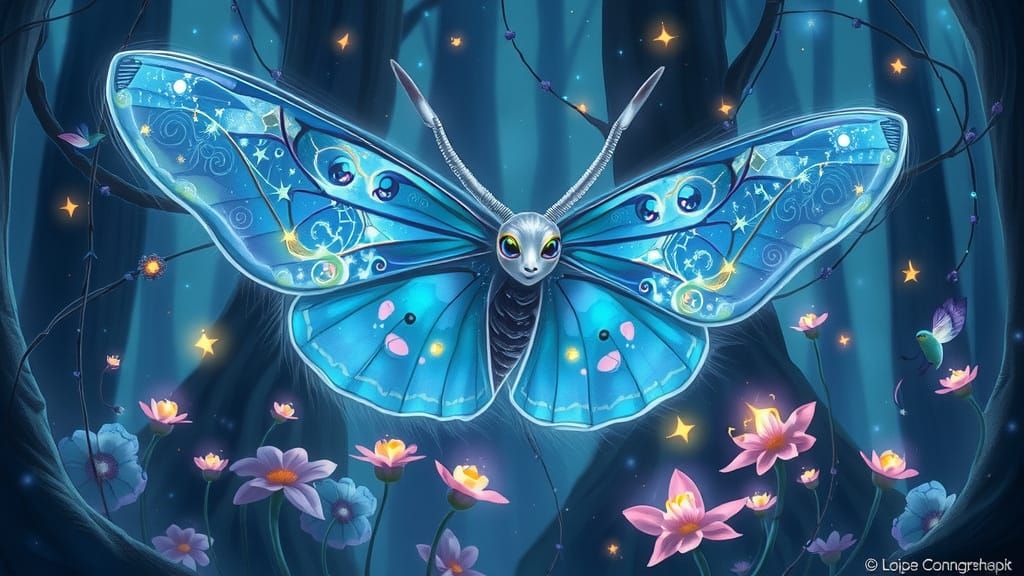 Mythical Moth with Iridescent Wings Shimmers in Twilight For...
