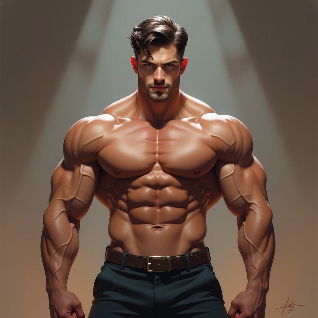 Muscular Man Radiating Confidence in Fantasy Concept Art Sty...