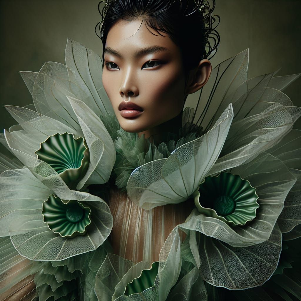 Cinematic Portrait of Model in Lotus Leaf Dress
