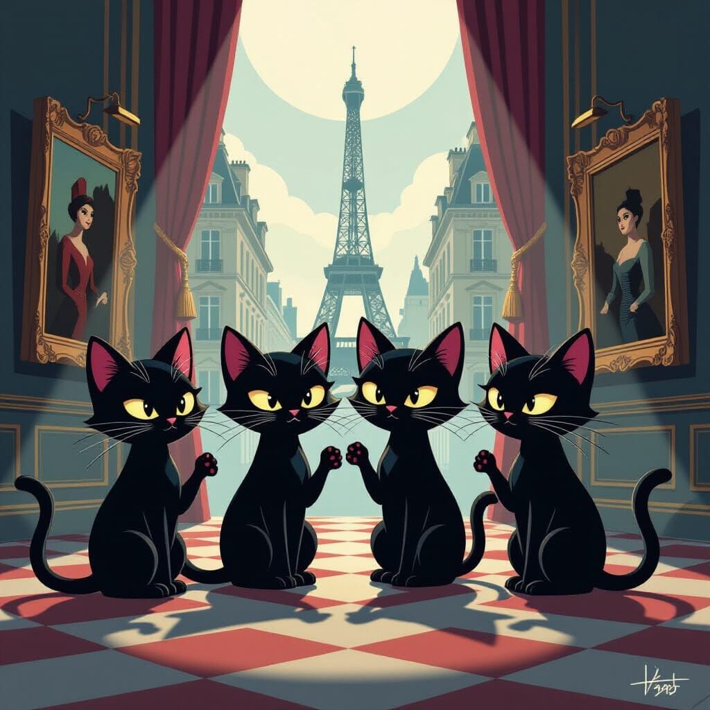 Masked Cats Steal Art in Mysterious Parisian Museum Scene
