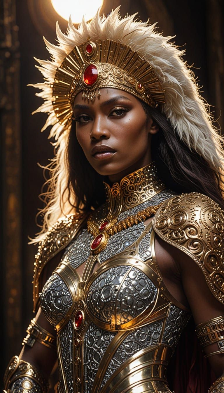 Elegant Warrior Princess in Metallic Exoskeleton