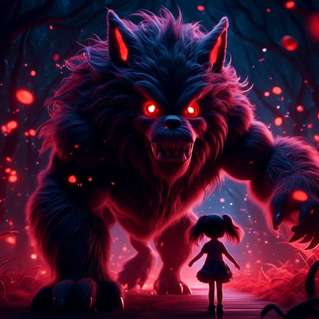 Dark Wolf Demon and Anime Girl