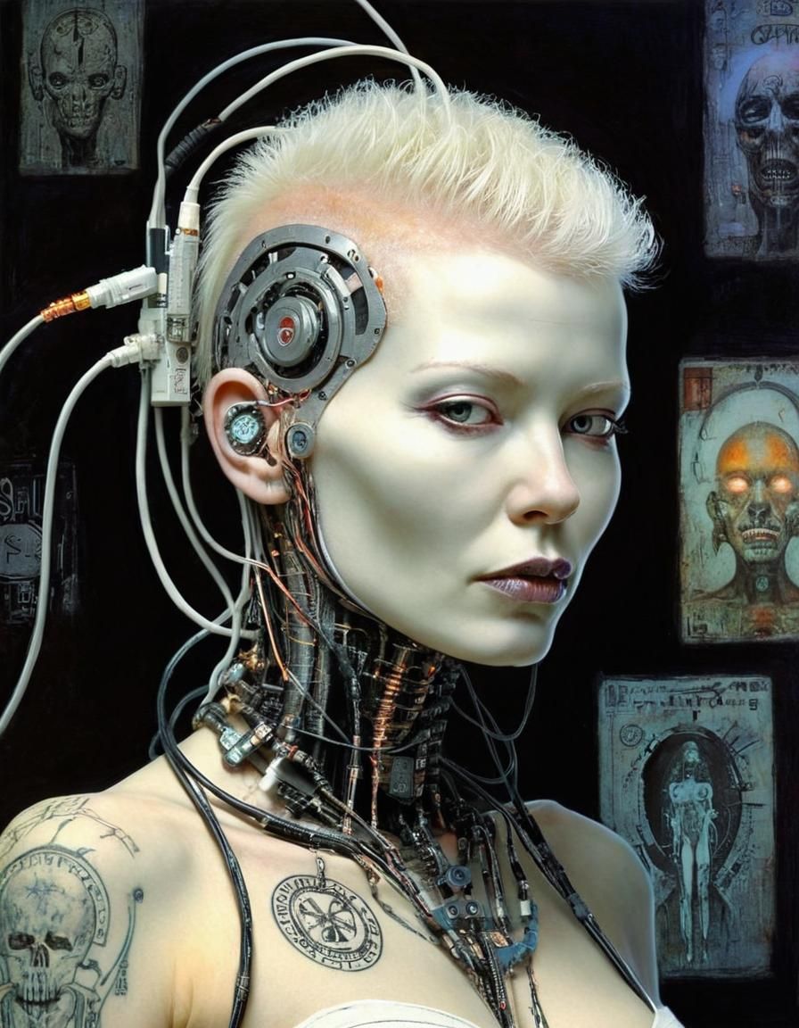 Albino Roman Punk Cyborg with Tattoos