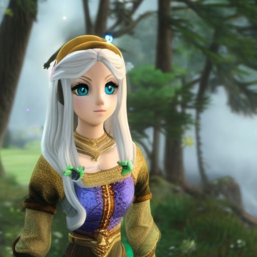 Elf Huntress in Surreal Winter Landscape