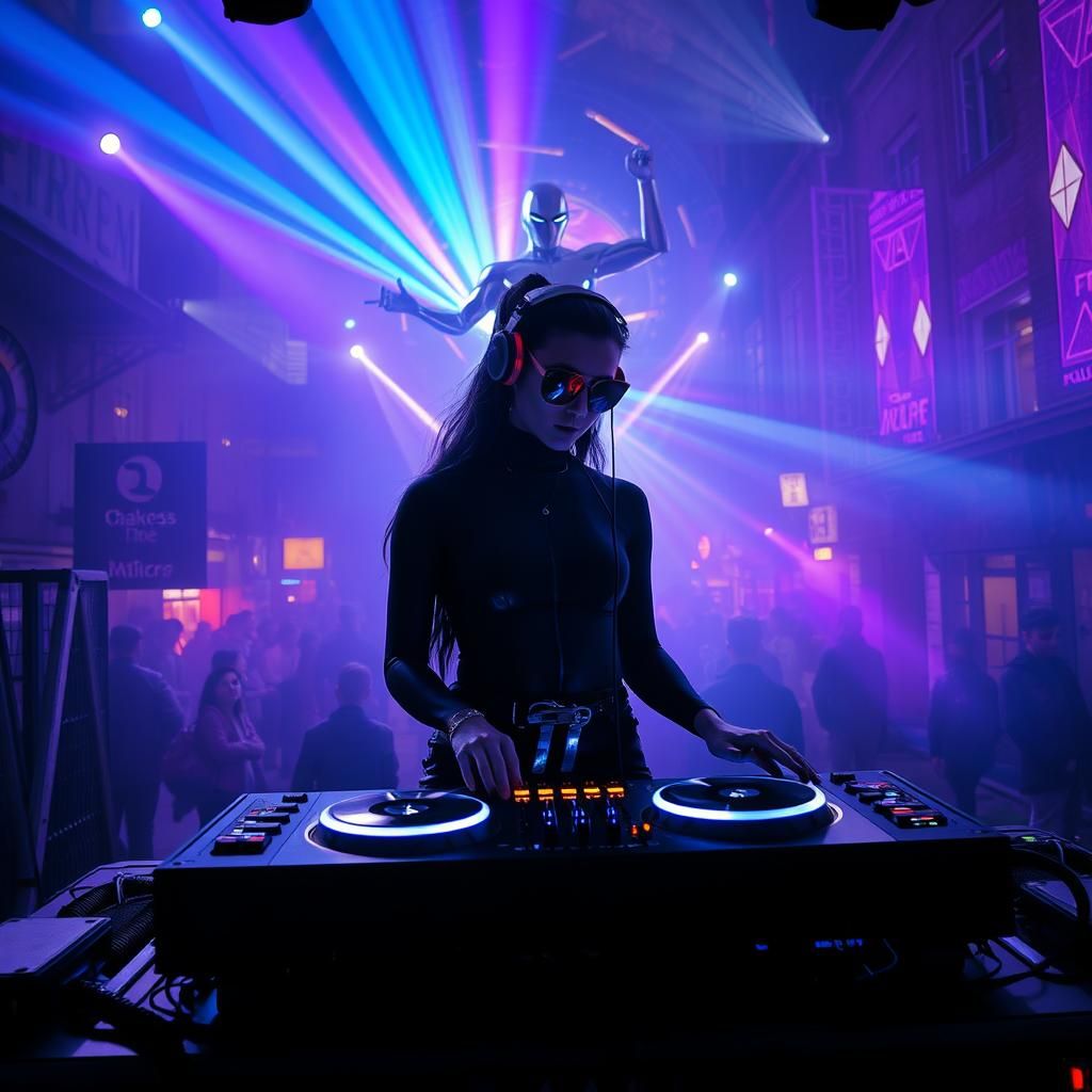 DJ at London Rave with Psychedelic Lights