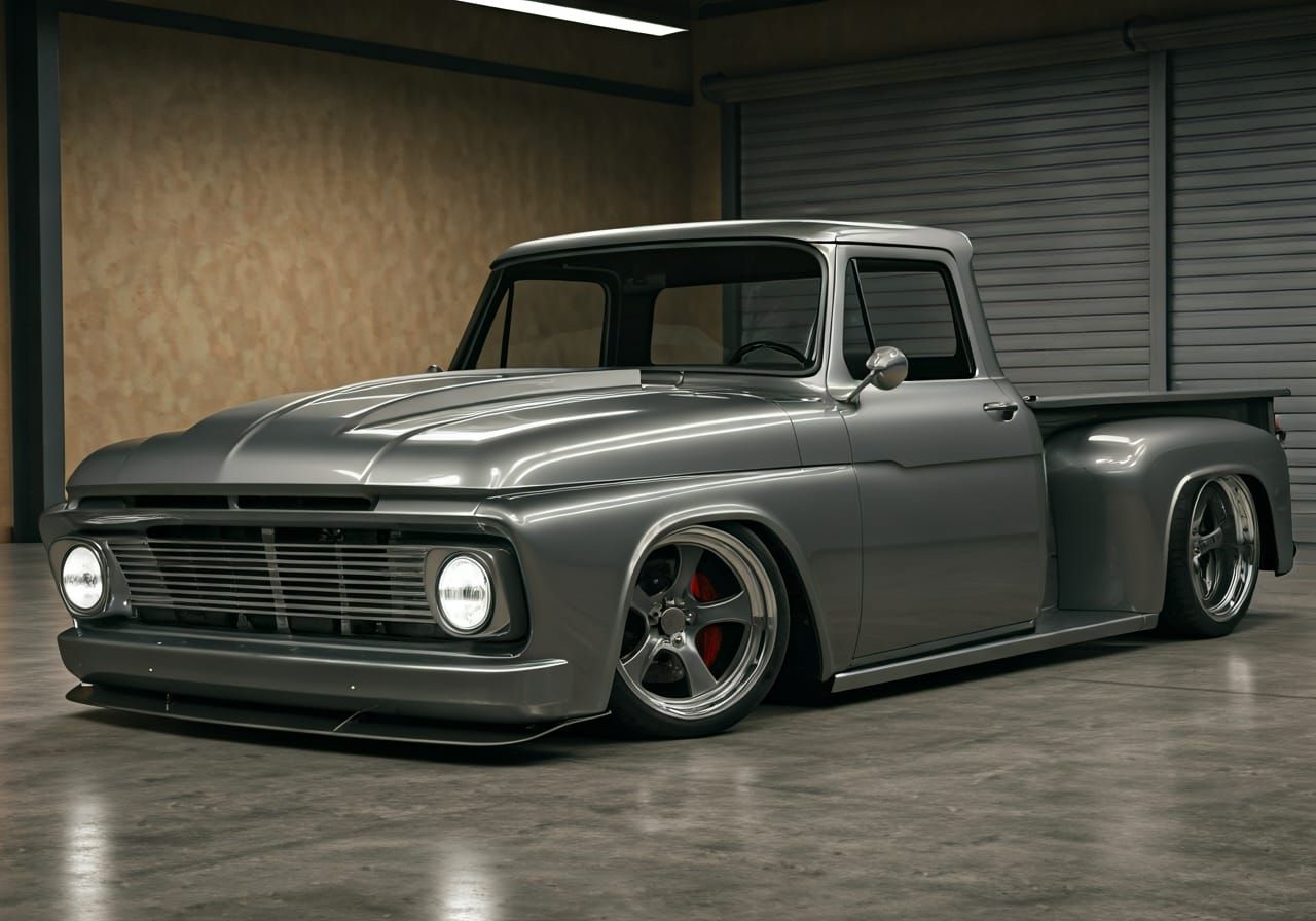 Restomod Pickup Truck with Chrome Grille in 3D