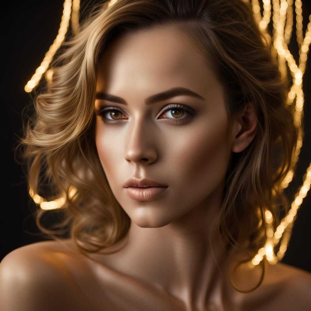 Hyperrealistic Portrait of a Woman in Gold Lighting