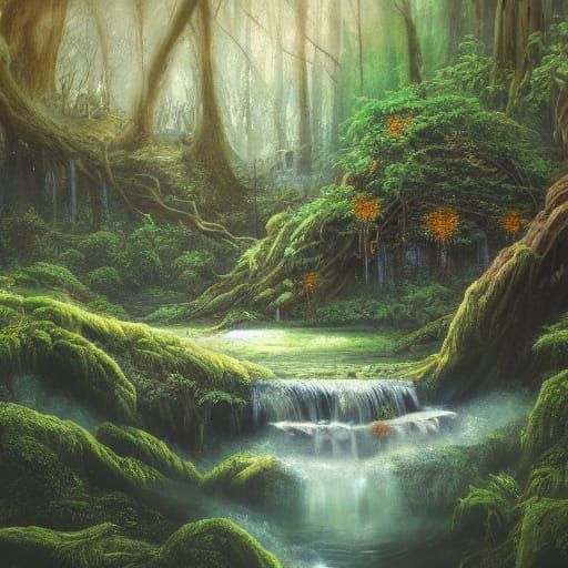 Ancient Forest in Crystal Jar: Hyperrealistic Concept Art