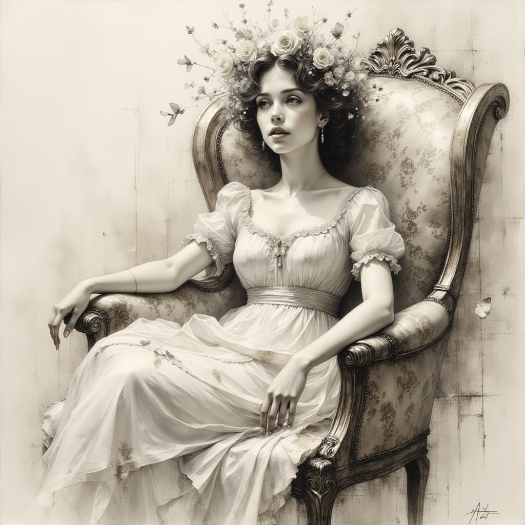Surreal Portrait of a Woman in Flowing Dress