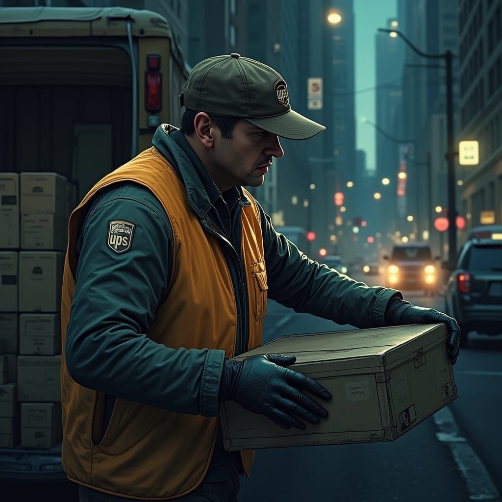UPS Worker in GTA Loading Screen Style