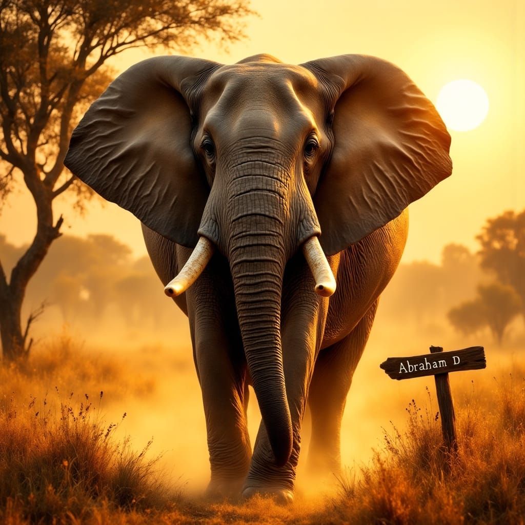 Majestic Elephant in Golden Savanna Sunset