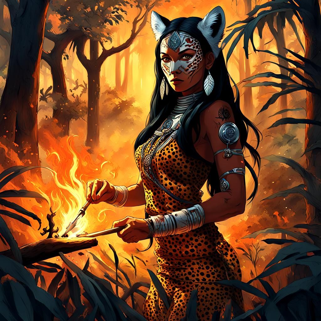 Hel starting a fire, metal print, native american art, yankeecore, dreamcore, cover art for light novel, cover art for v...