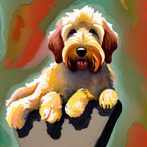 Impressionist Golden Doodle in Gouache Splendor